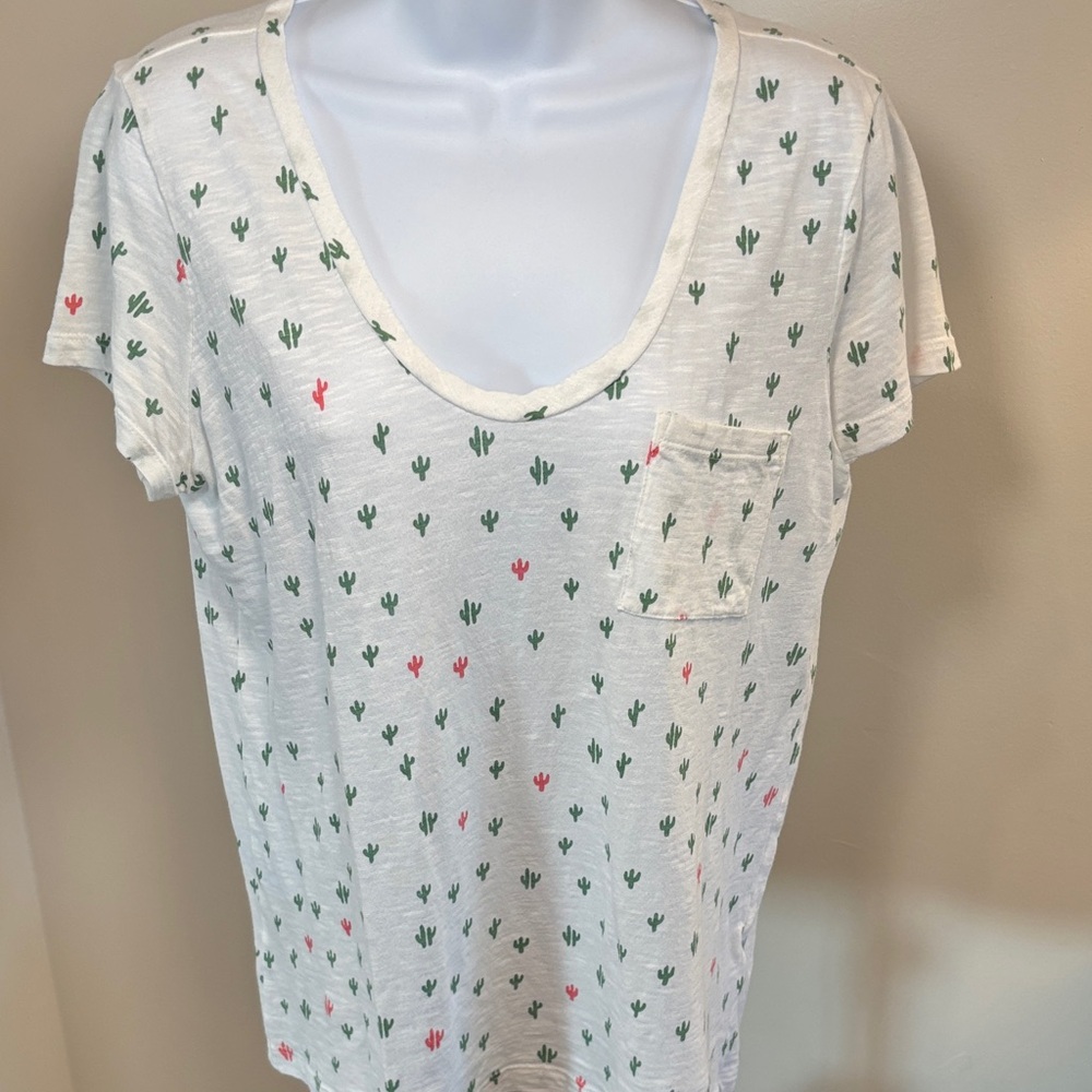 Caslon White Tee with Green and Pink Cactus Print